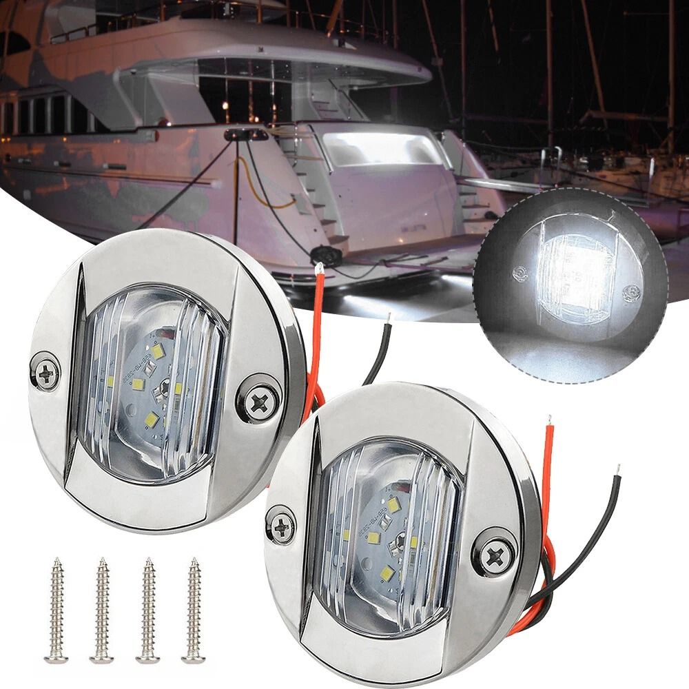 Boat Courtesy Lights Round White Marine LED Deck And Transom Lights 0