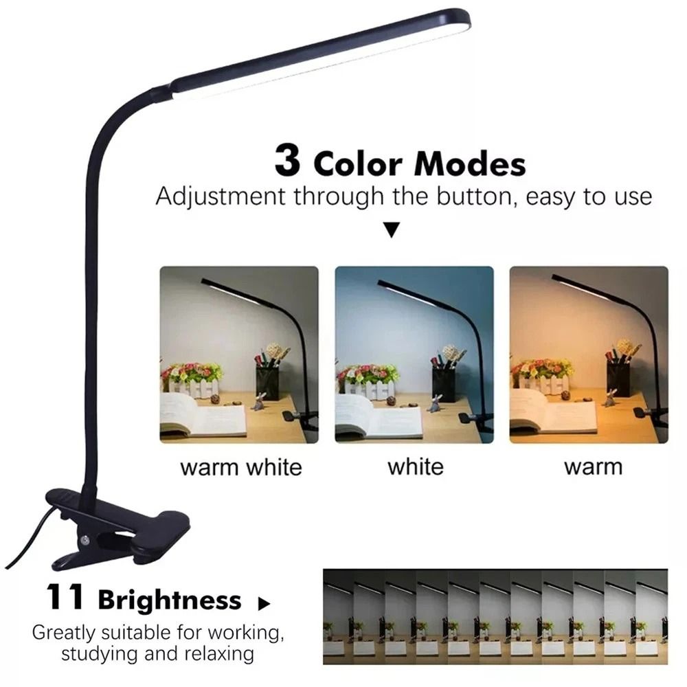 Adjustable LED Desk Lamp With Clamp Eye Caring Swing Arm Reading Light 4