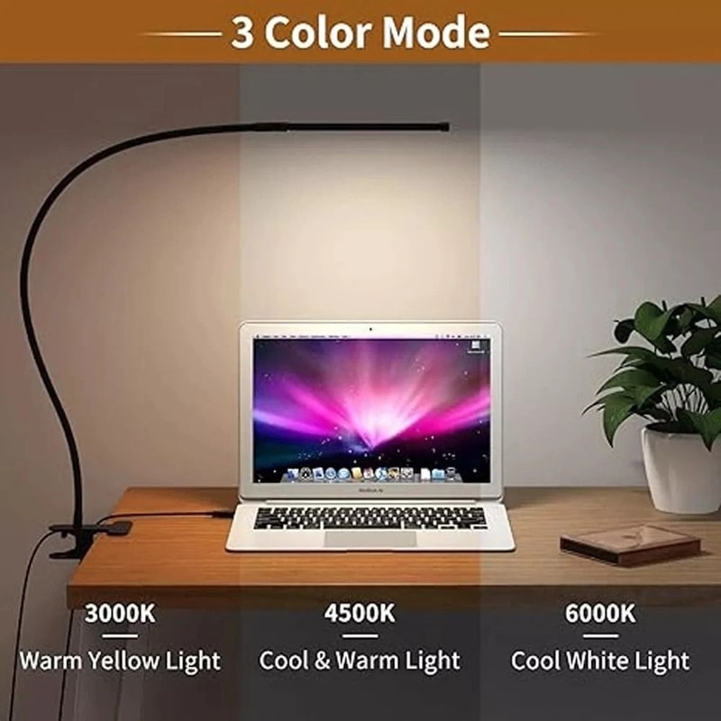 Adjustable LED Desk Lamp With Clamp Eye Caring Swing Arm Reading Light 8