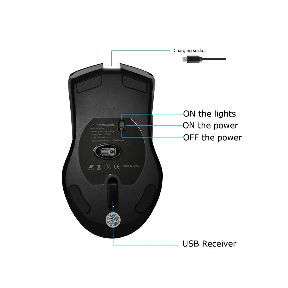 Rechargeable Wireless Gaming Mouse With Color LED And Adjustable DPI 2