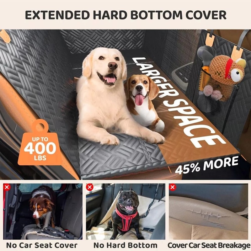 Hard Bottom Dog Car Seat Cover With Back Seat Extender Support 6