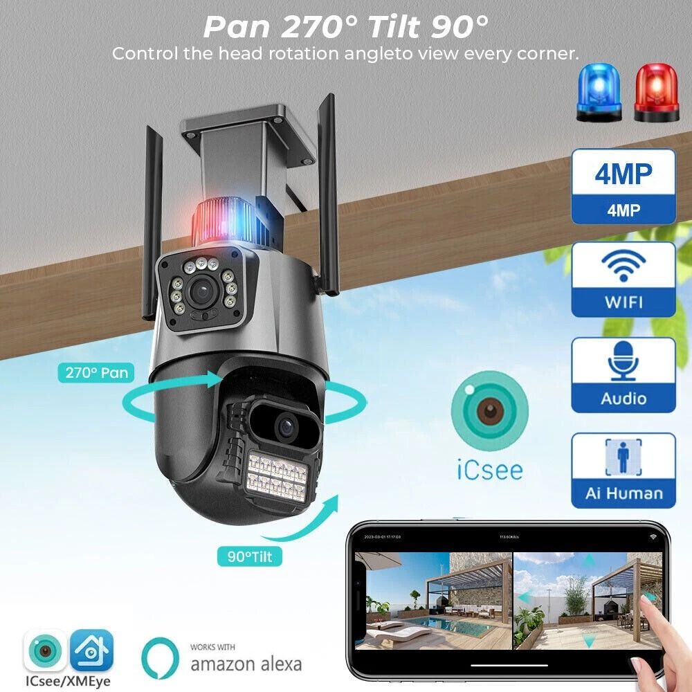 Dual Lens Outdoor Security Camera With Zoom PTZ WiFi Monitoring And Night Vision 8