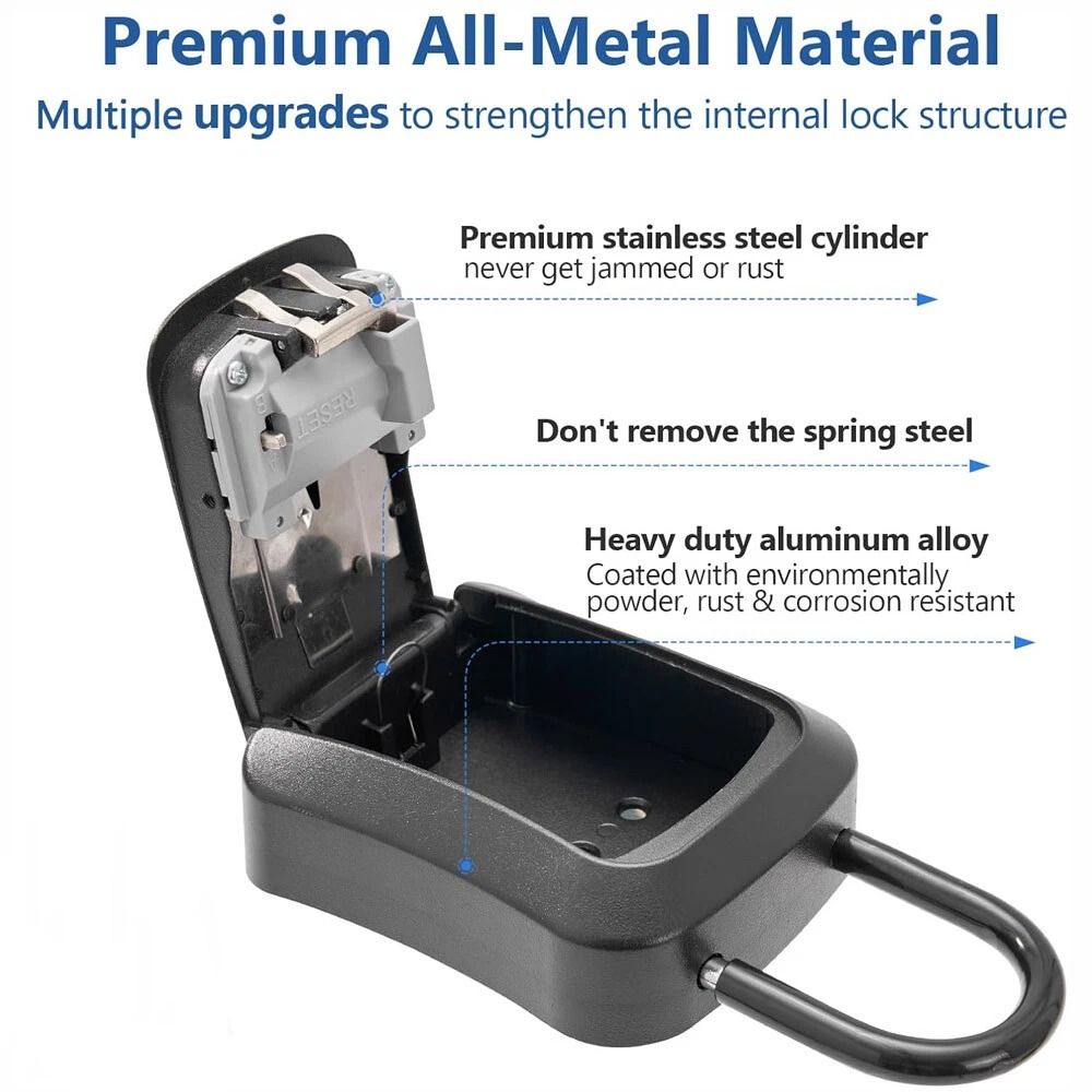 Portable Combination Key Lock Box For Outside Wall Mounted House Key Safe 7