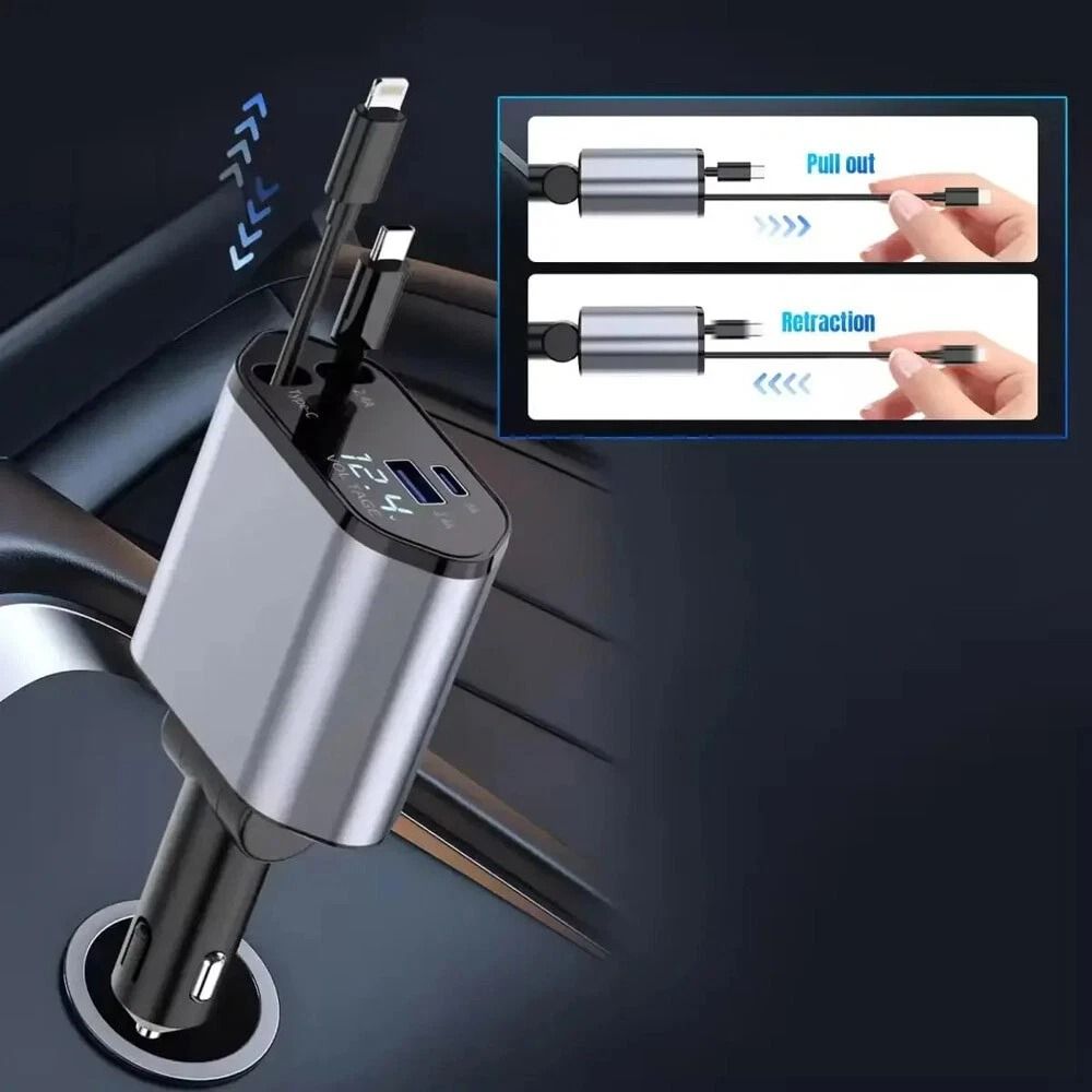 Retractable Car Charger Fast USB C Car Charger For IPhone And Android 1