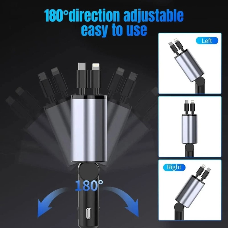 Retractable Car Charger Fast USB C Car Charger For IPhone And Android 2