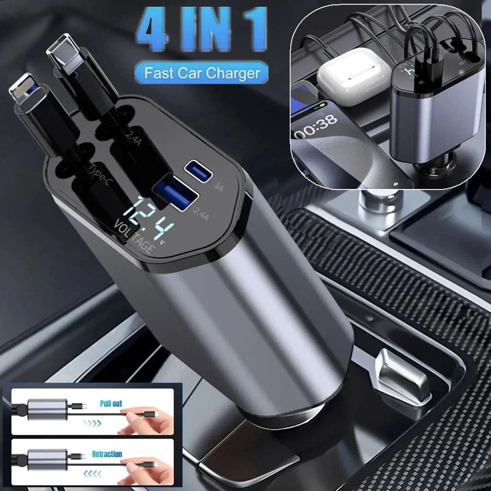 Retractable Car Charger Fast USB C Car Charger For IPhone And Android 9