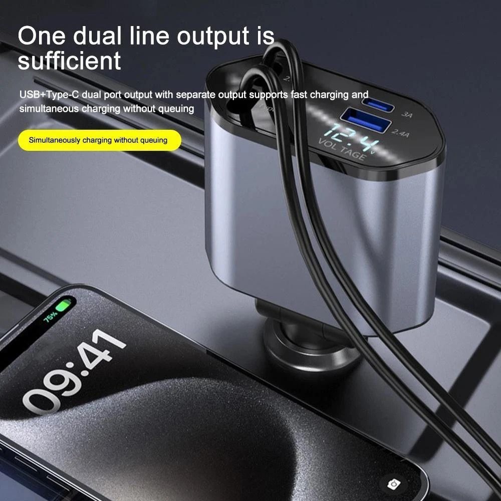 Retractable Car Charger Fast USB C Car Charger For IPhone And Android 5