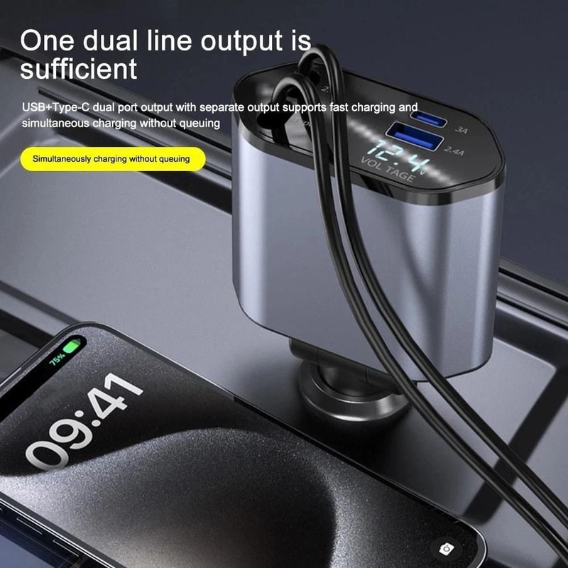 Retractable Car Charger Fast USB C Car Charger For IPhone And Android 5