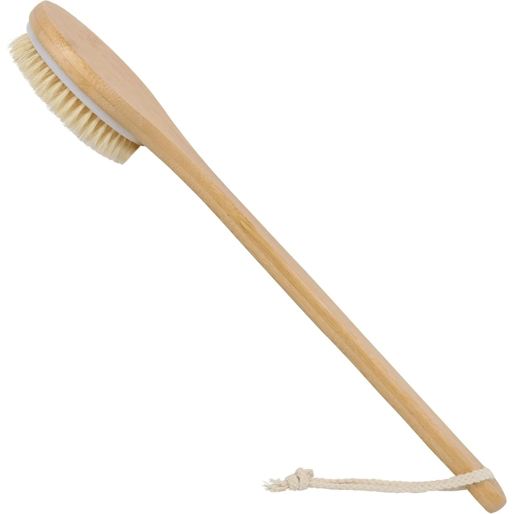 Bamboo Shower Body Brush With Soft Bristles Long Handle Back Scrubber 1