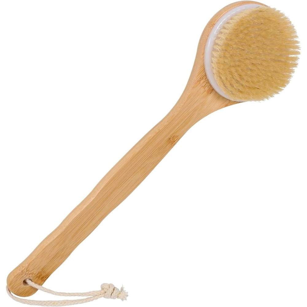 Bamboo Shower Body Brush With Soft Bristles Long Handle Back Scrubber 4