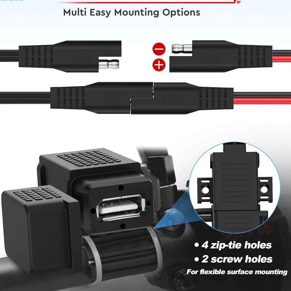 Waterproof Motorcycle USB Charger SAE To USB Adapter For Phone And GPS 5