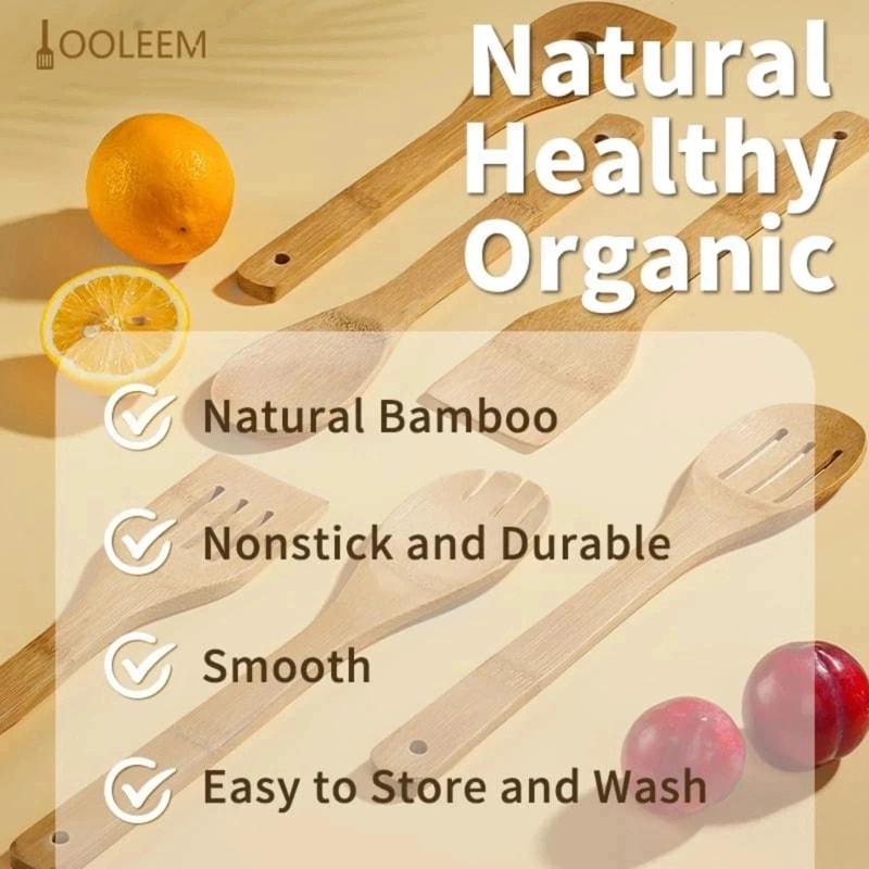 Bamboo Cooking Utensils Set Wooden Spoons For Nonstick Cookware 2