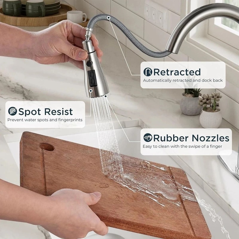 Brushed Nickel Kitchen Faucet With Pull Down Sprayer Single Handle Swivel Mixer 5