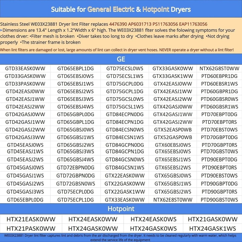 GE Dryer Lint Screen Replacement Lint Filter Trap For Efficient Airflow Safety 6