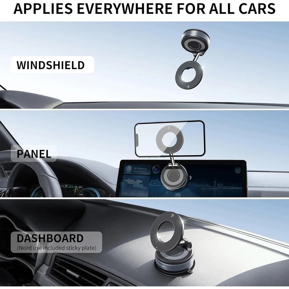 360 Adjustable Magnetic Car Phone Holder With Vacuum Suction Cup Mount 3
