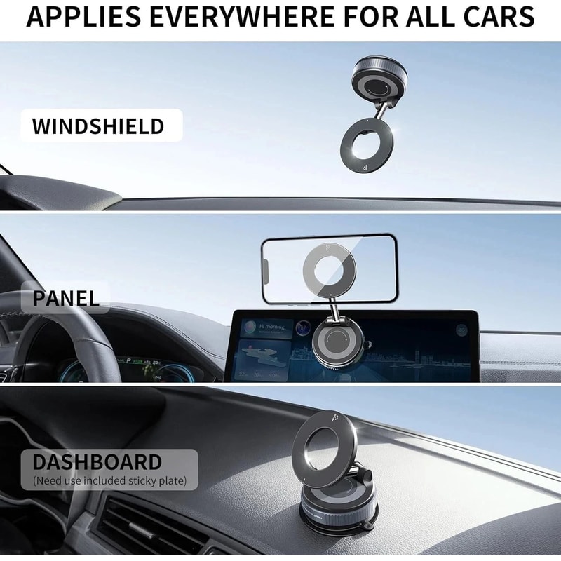 360 Adjustable Magnetic Car Phone Holder With Vacuum Suction Cup Mount 3