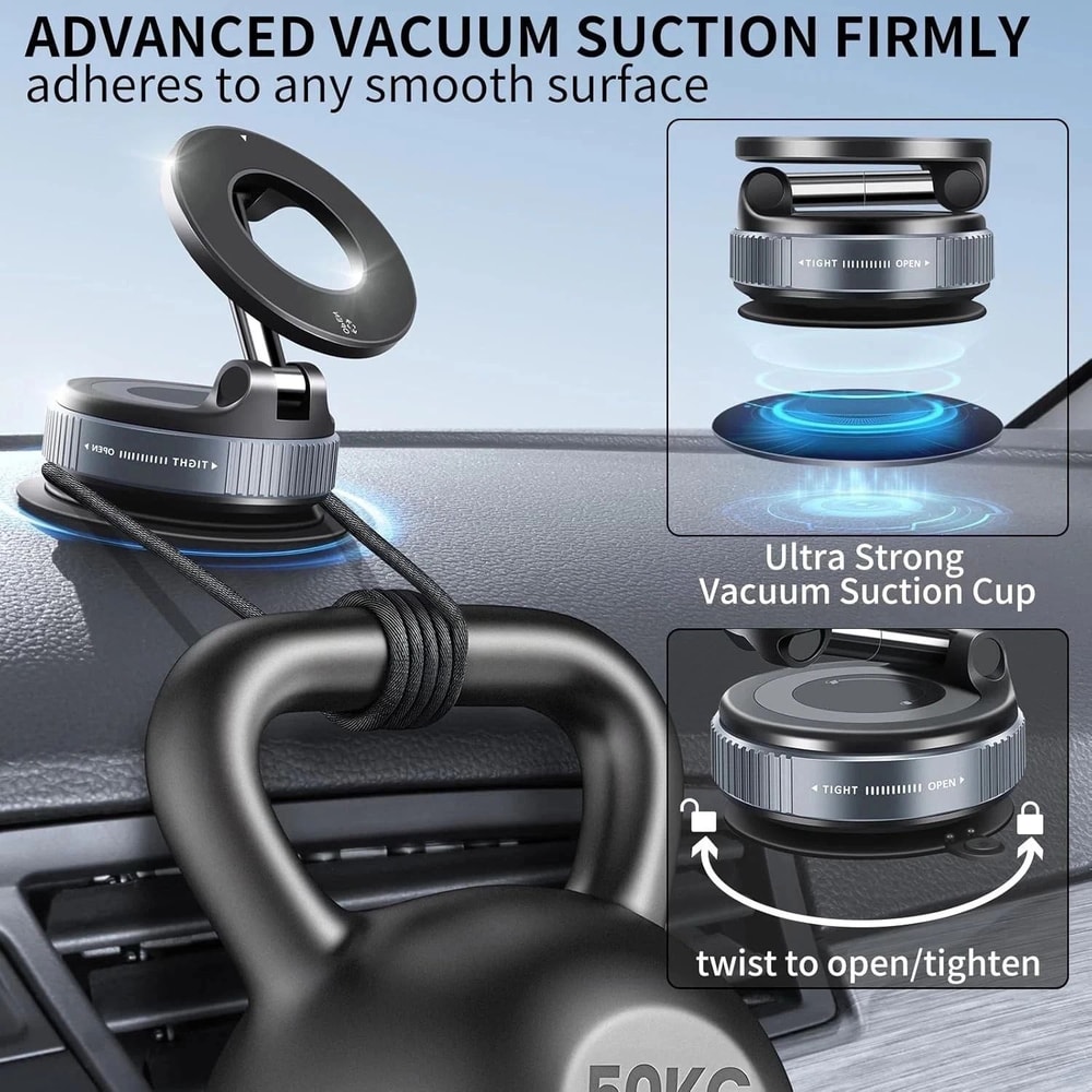 360 Adjustable Magnetic Car Phone Holder With Vacuum Suction Cup Mount 4