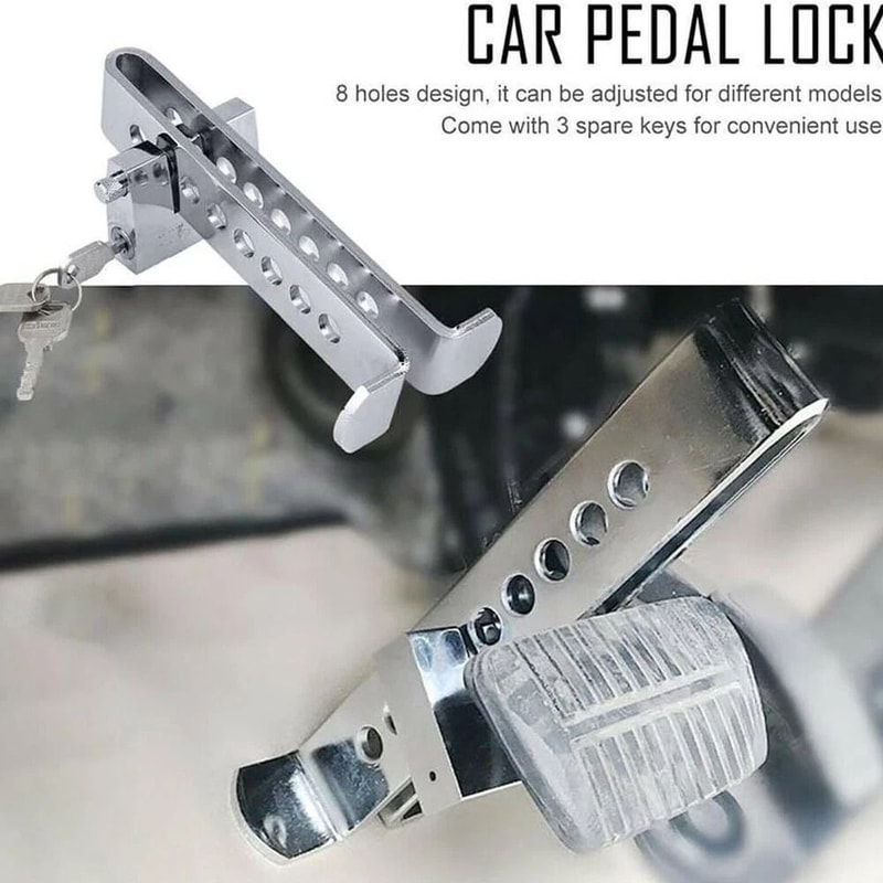 Stainless Steel Brake Pedal Lock Anti Theft Vehicle Security With 3 Keys 4