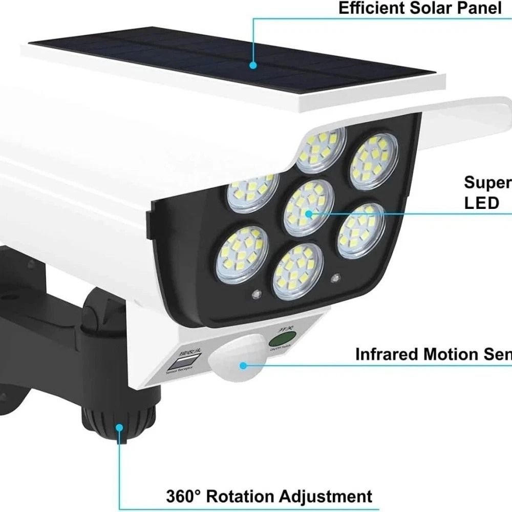 Solar Outdoor Motion Sensor LED Lights With Fake Security Camera Weatherproof Energy Efficient 4