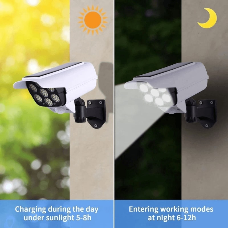 Solar Outdoor Motion Sensor LED Lights With Fake Security Camera Weatherproof Energy Efficient 7