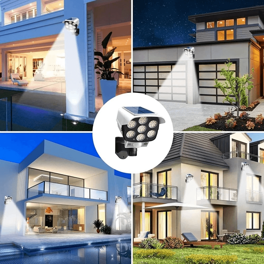 Solar Outdoor Motion Sensor LED Lights With Fake Security Camera Weatherproof Energy Efficient 8