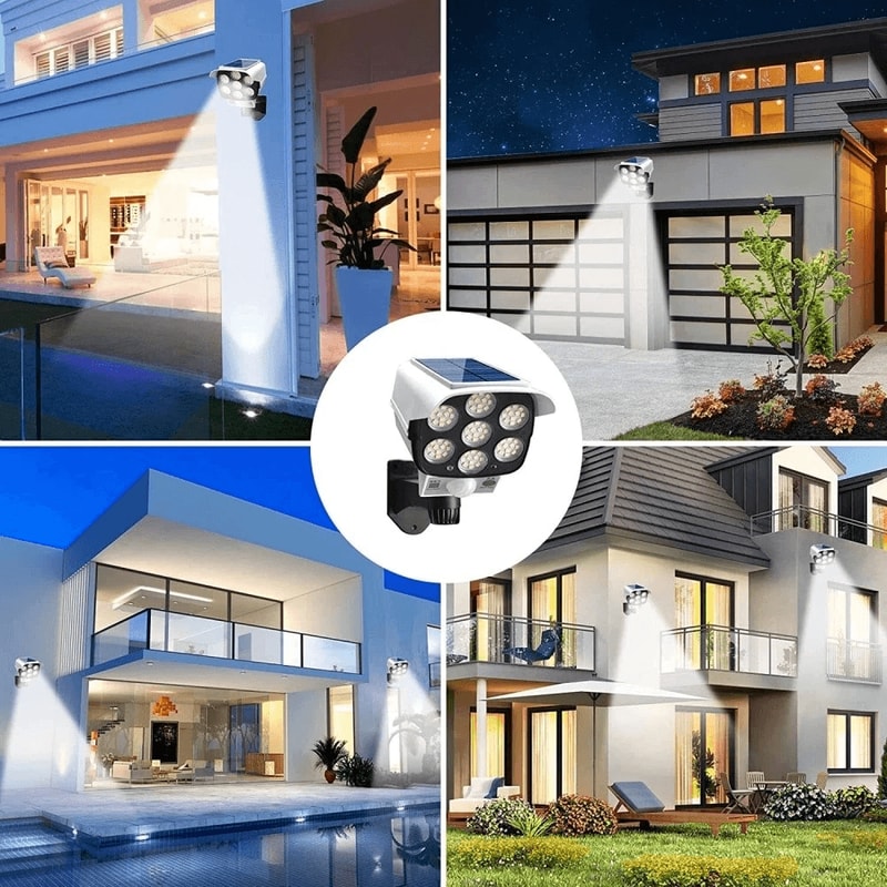 Solar Outdoor Motion Sensor LED Lights With Fake Security Camera Weatherproof Energy Efficient 8
