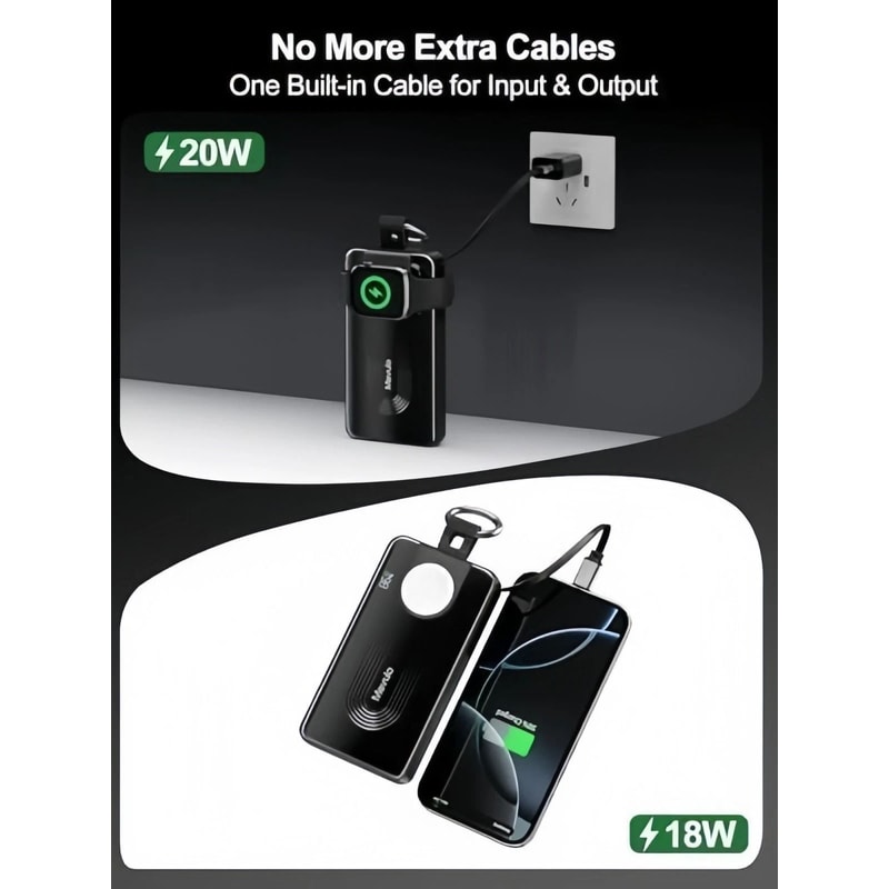 Portable Power Bank With Retractable Fast Charger For Apple Watch 1