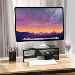 ergonomic monitor stand riser laptop table with desk organizer and phone slot