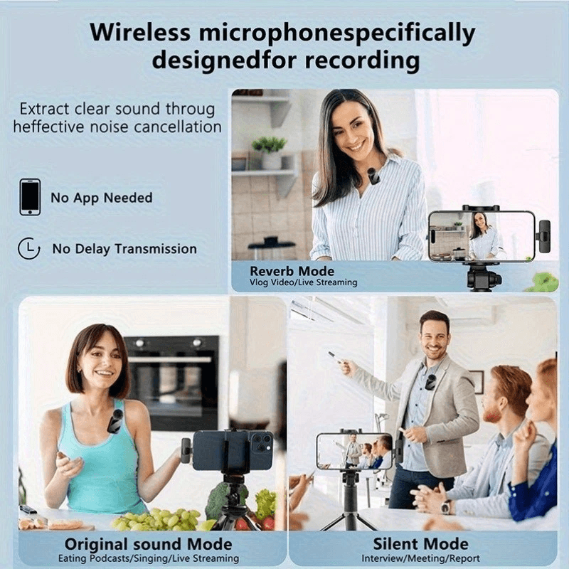 3 In 1 Wireless Lavalier Microphone For IPhone Android Camera 13