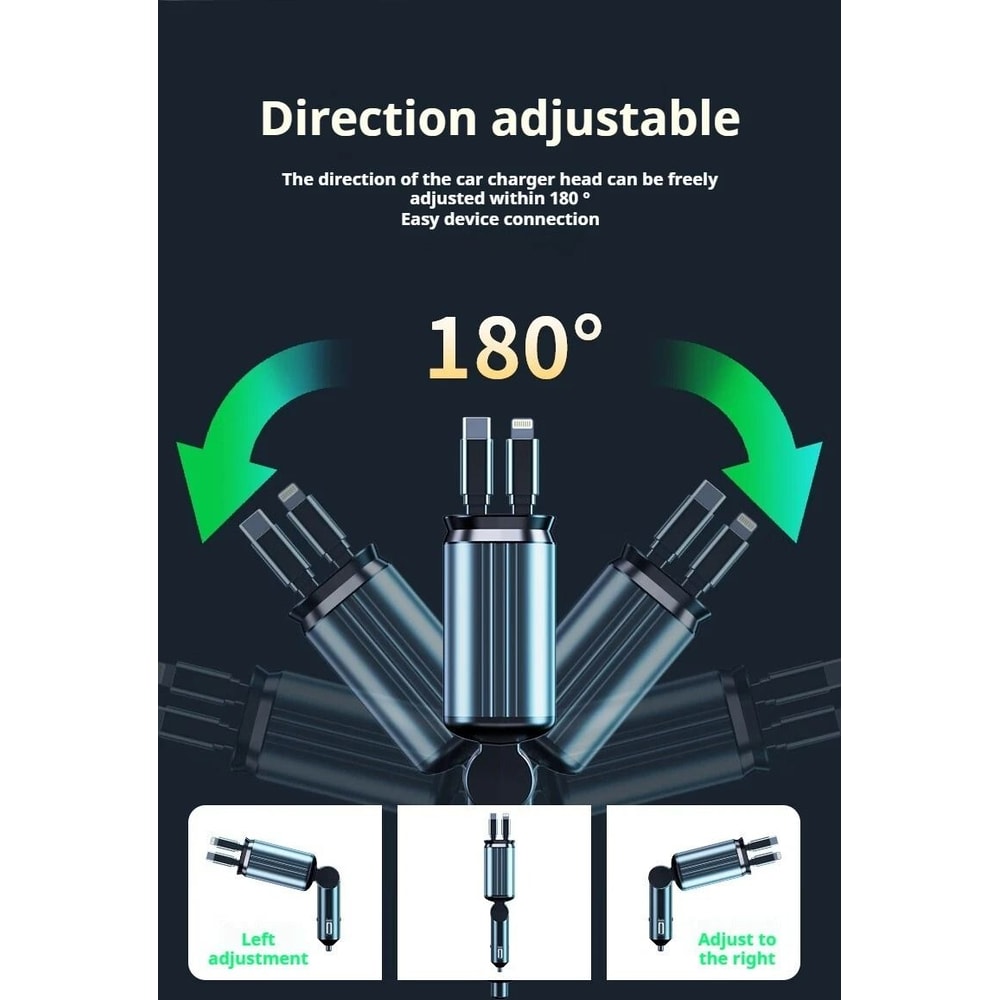 4 In 1 Retractable Car Charger For IPhone And USB C Devices 11