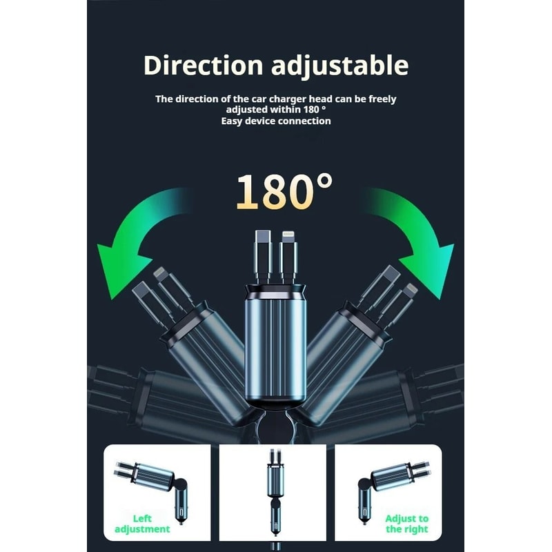 4 In 1 Retractable Car Charger For IPhone And USB C Devices 11