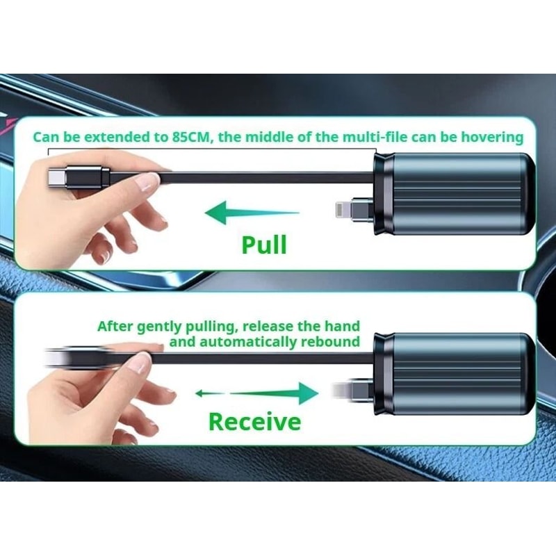 4 In 1 Retractable Car Charger For IPhone And USB C Devices 2