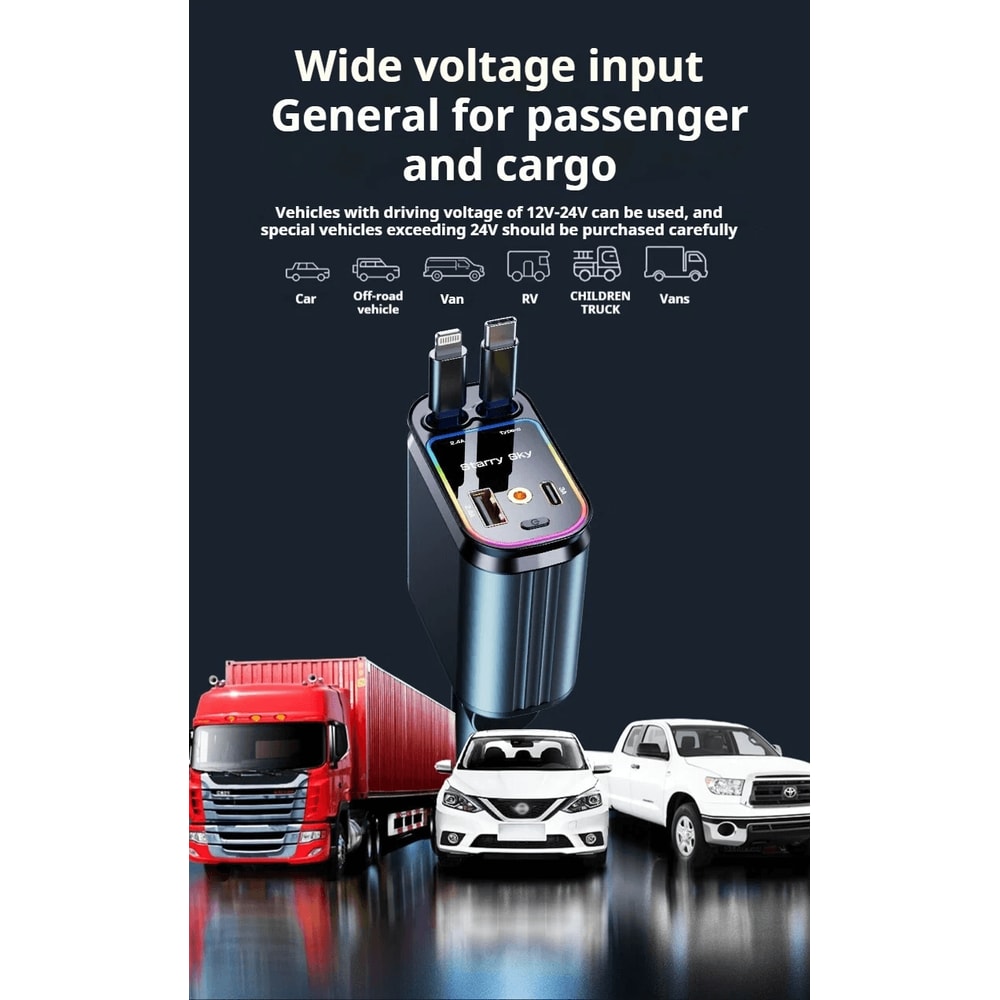 4 In 1 Retractable Car Charger For IPhone And USB C Devices 5