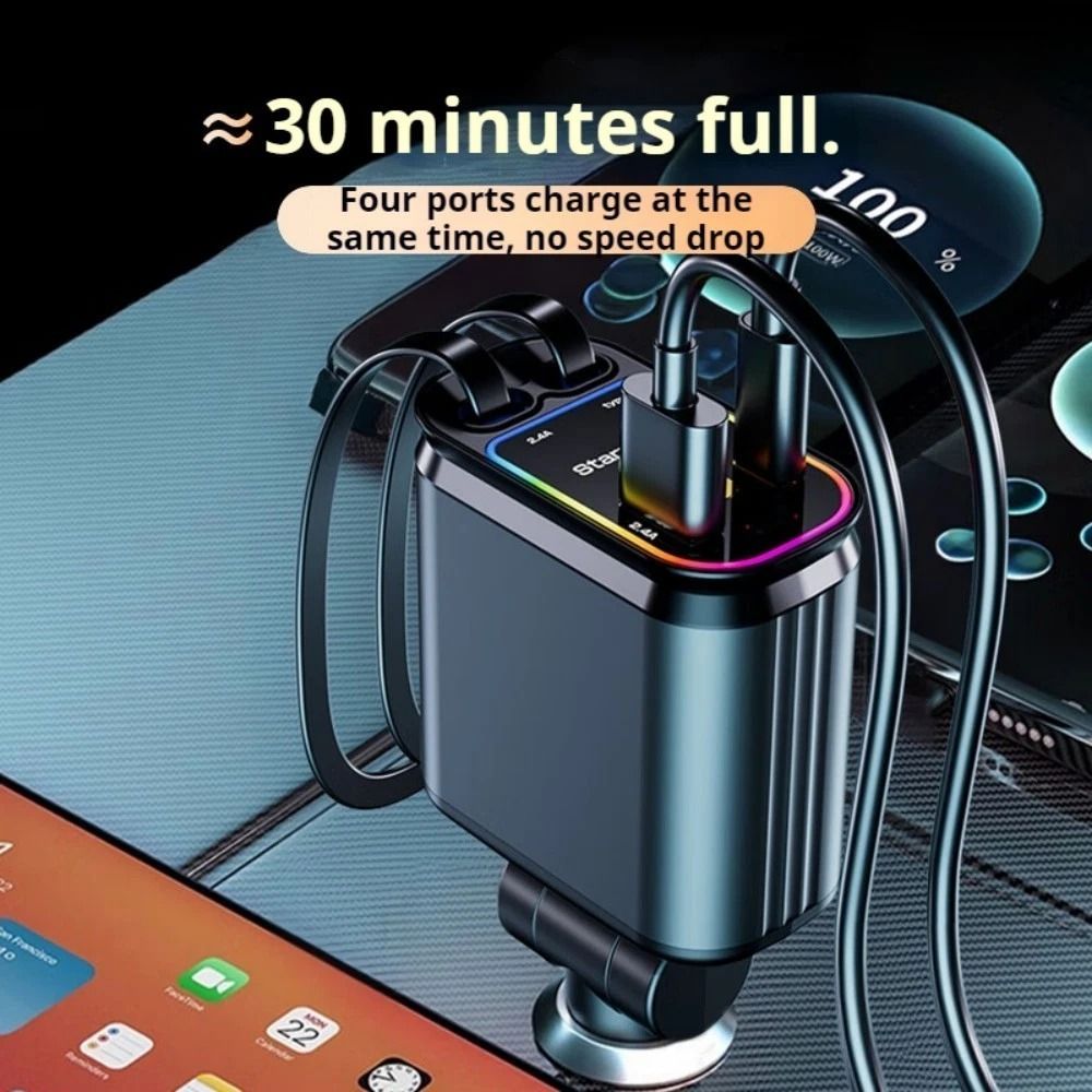 4 In 1 Retractable Car Charger For IPhone And USB C Devices 9