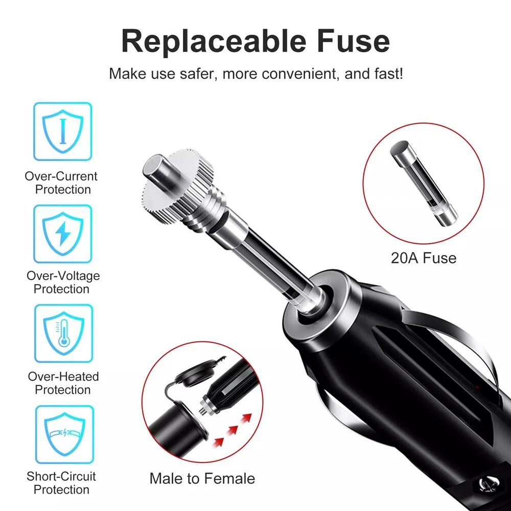 Cigarette Lighter Extension Cord Heavy Duty Car Power Adapter 8