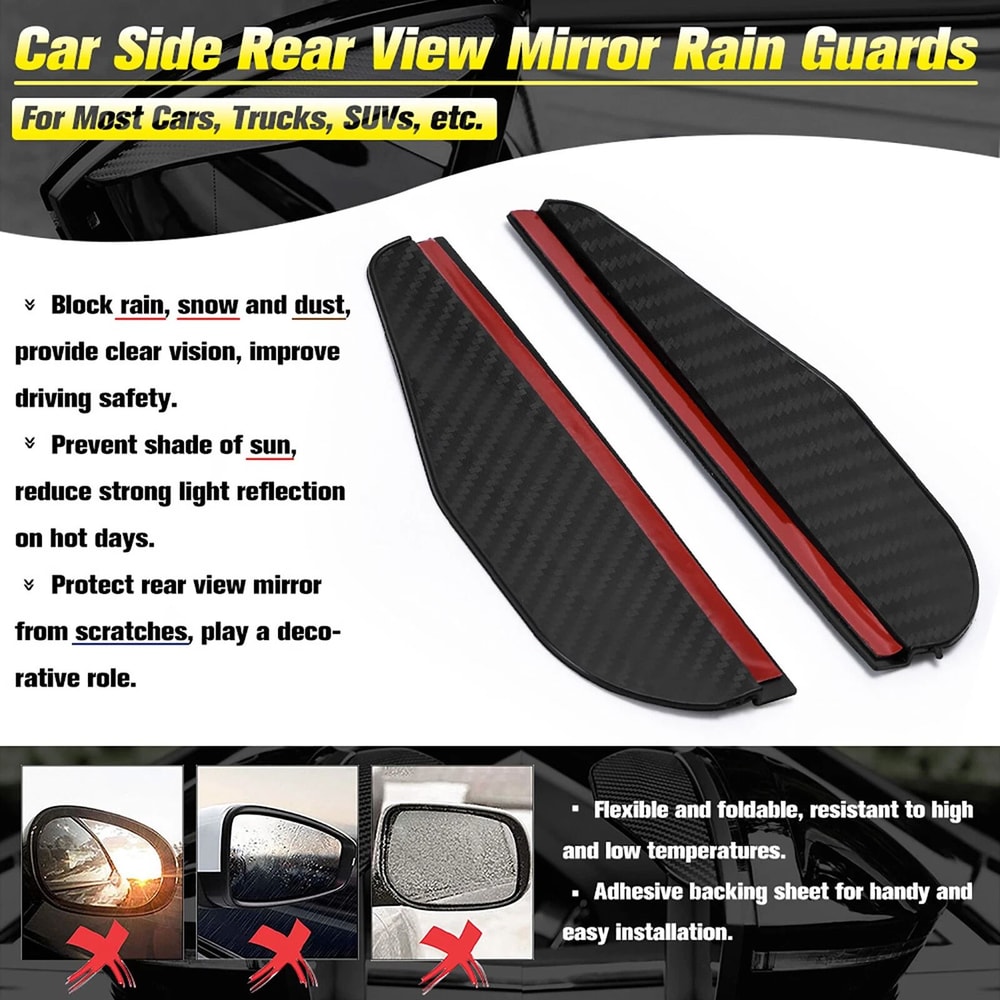 Carbon Fiber Rear View Mirror Rain Guard Eyebrow Visor 3