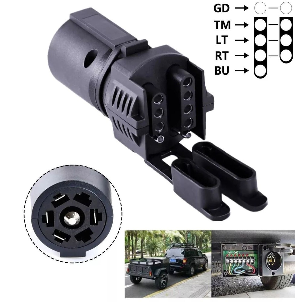 7 Way Round To Pins Flat Trailer Wiring Plug Adapter For Truck RV Tow Hitch 5