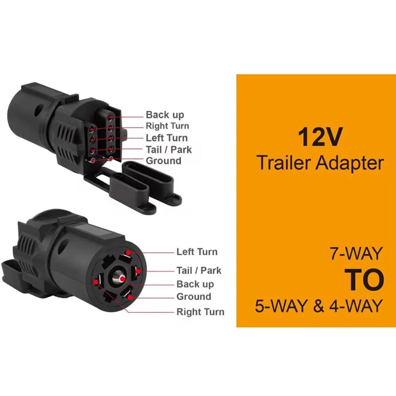 7 Way Round To Pins Flat Trailer Wiring Plug Adapter For Truck RV Tow Hitch 7