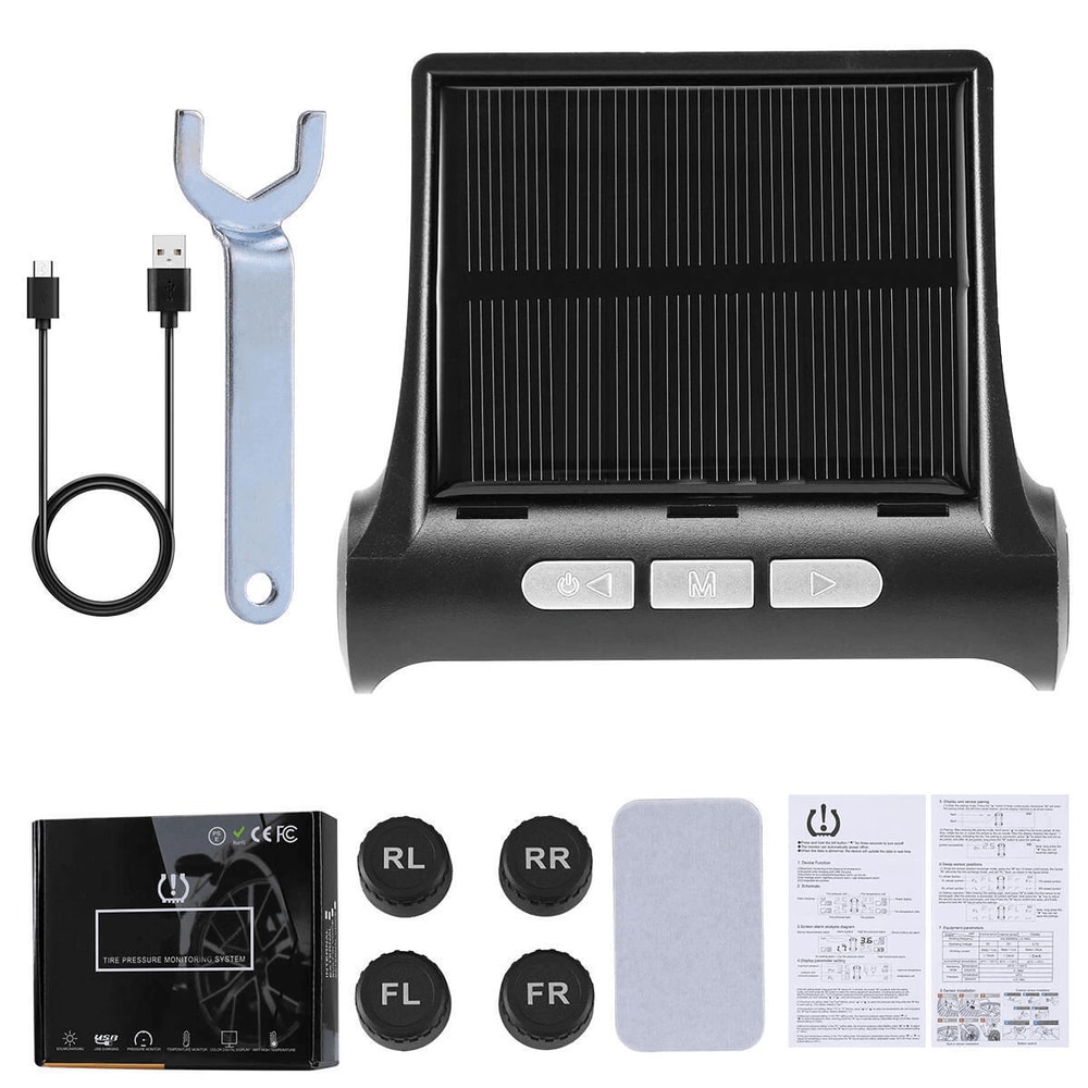 Wireless Solar Tire Pressure Monitoring System With 4 External Sensors LCD Display Dual Charging O 11