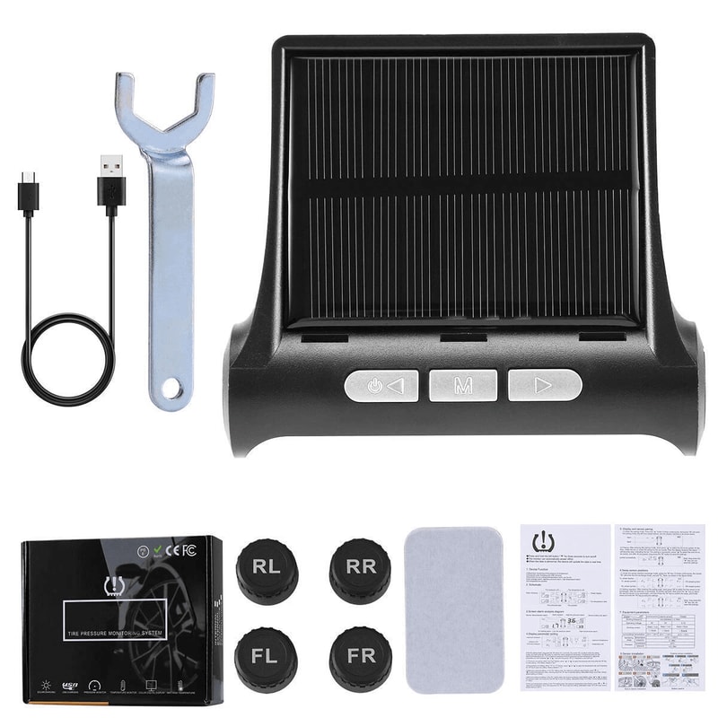 Wireless Solar Tire Pressure Monitoring System With 4 External Sensors LCD Display Dual Charging O 11