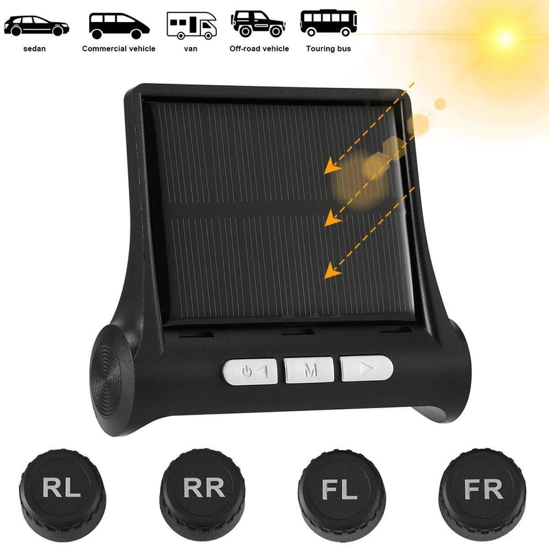 Wireless Solar Tire Pressure Monitoring System With 4 External Sensors LCD Display Dual Charging O 3
