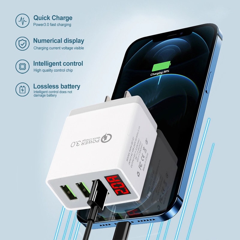 3 Port USB Wall Charger Fast Charging QC For Samsung And Android Phones 3