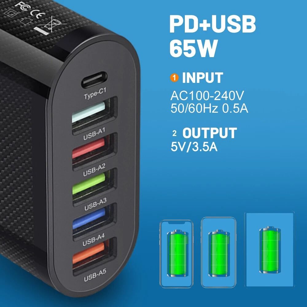 6 Port USB Hub Travel Fast Charging Station AC Power Adapter Universal Wall Charger For Multiple De 5
