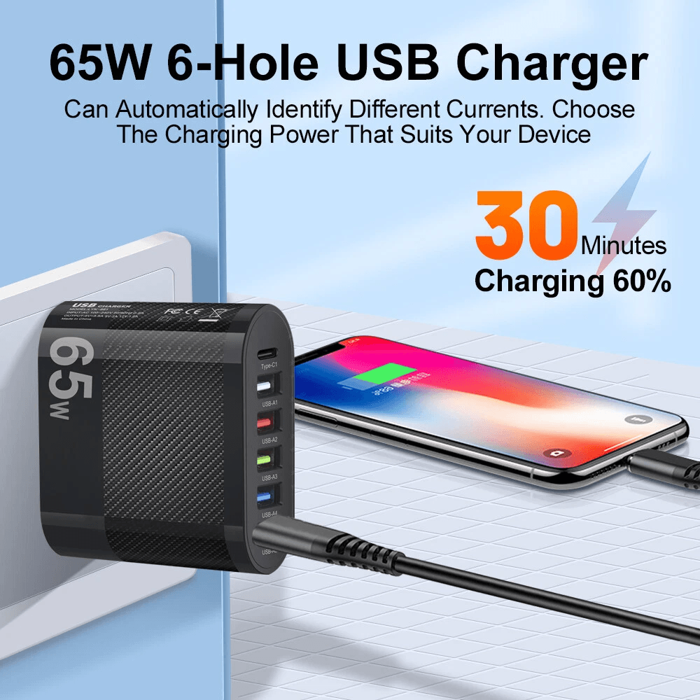 6 Port USB Hub Travel Fast Charging Station AC Power Adapter Universal Wall Charger For Multiple De 8
