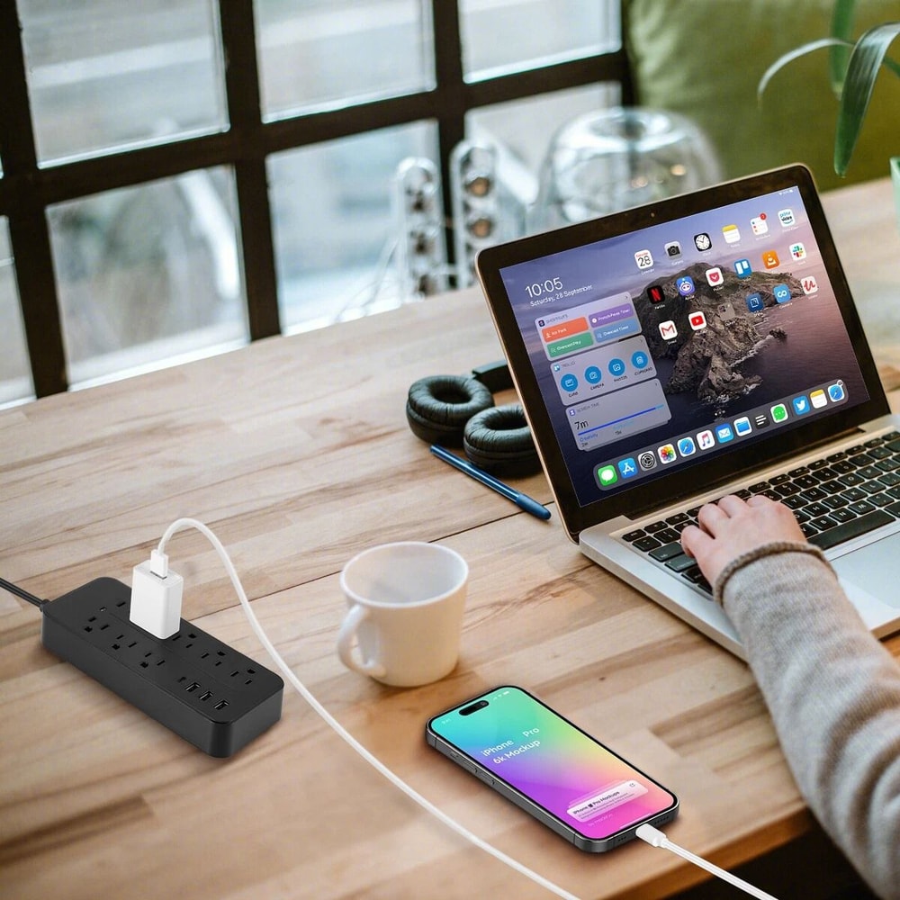 Wall Mountable Surge Protector Power Strip With 8 Outlets And 4 USB Ports 2