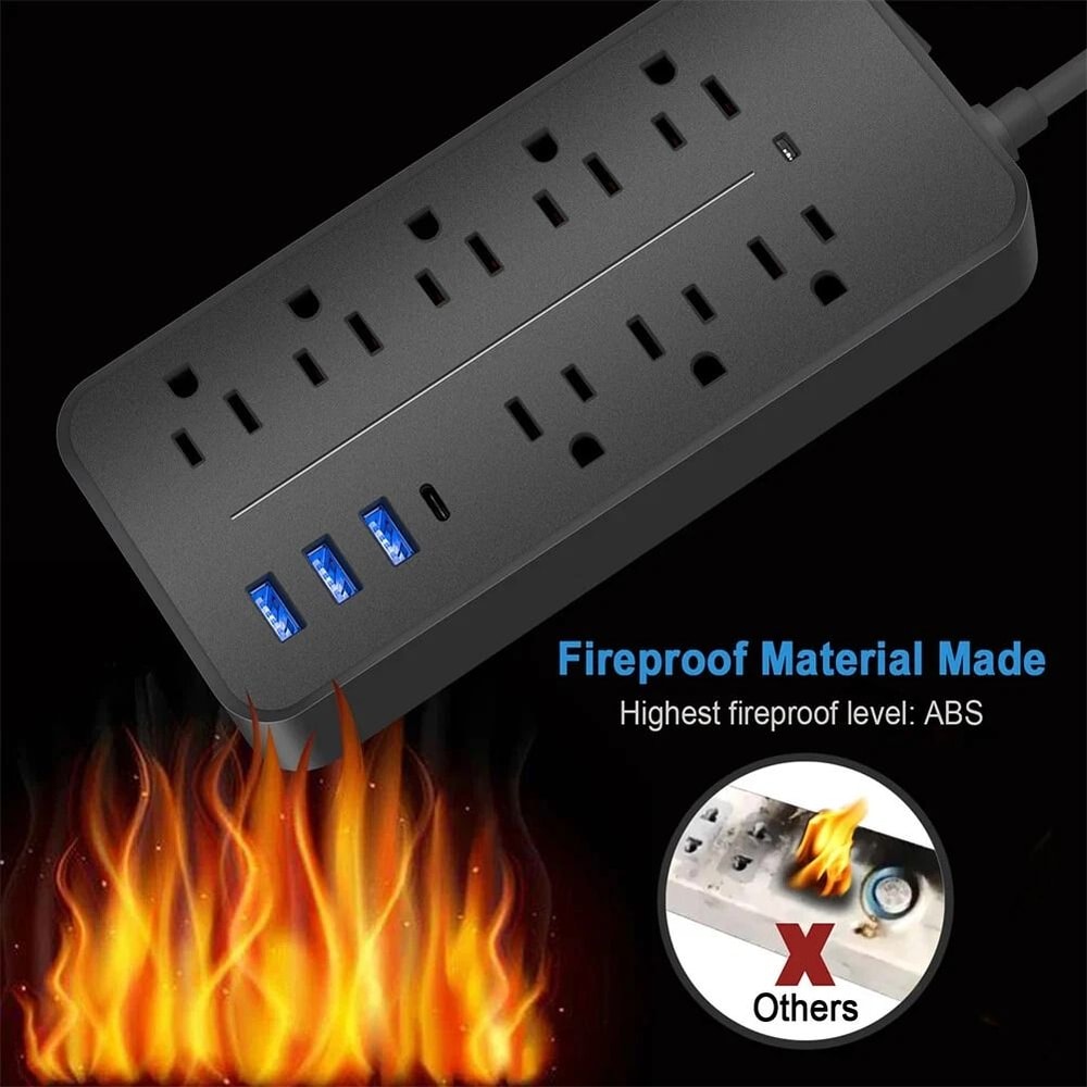 Wall Mountable Surge Protector Power Strip With 8 Outlets And 4 USB Ports 5