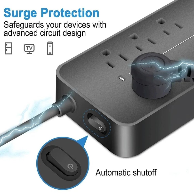 Wall Mountable Surge Protector Power Strip With 8 Outlets And 4 USB Ports 6