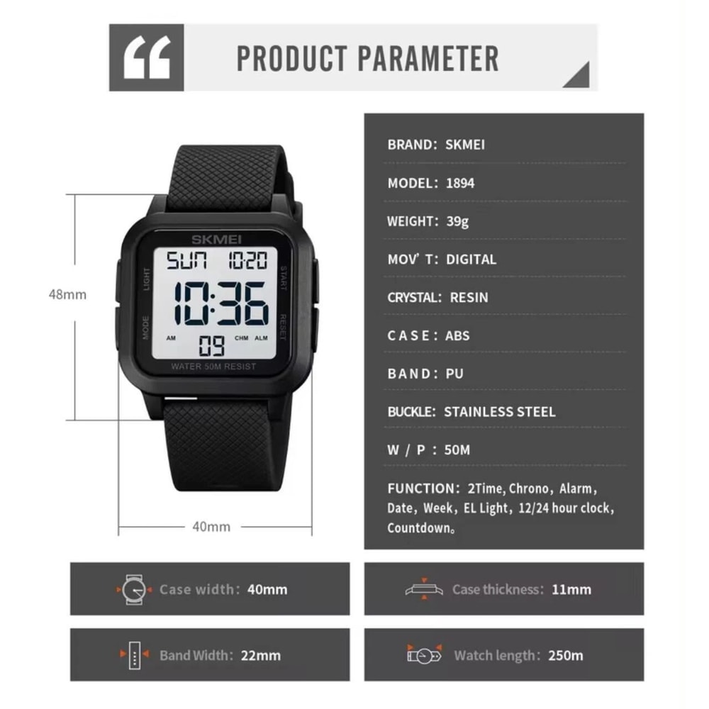Waterproof Digital Military Sports Watch For Men LED Tactical Wristwatch With Backlight 6