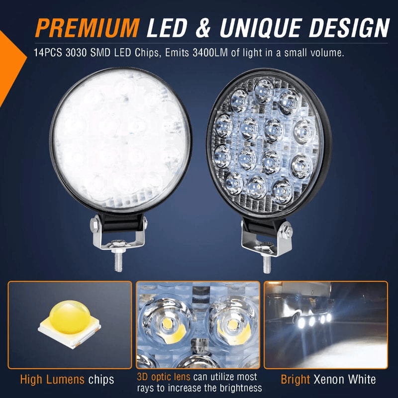 Round LED Work Lights For Trucks Off Road Tractors And ATVs 9