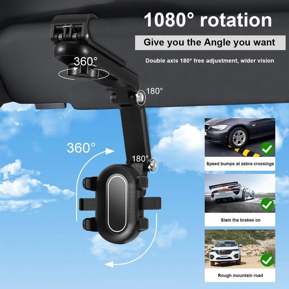 Rotating Sun Visor Car Phone Holder Retractable Universal Mount 11